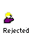 Pixelated cartoon figures with yellow hair and purple shirts interact in a , some holding hands or standing near blue objects while text overlays read "Rejected," "Will u go out with me," and "NO WAY."