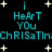 Pixelated cyan text on black background with white stars, displaying "i HeArT YOU ChRISaTInCh" in two identical