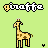 Pixel art giraffe icon with brown spots on light tan body, standing against green background with 'giraffe' text above and below.