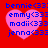Red background with four pink heart-shaped icons containing blue text names and emoticons, arranged in a