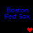 Blue 'Boston Red Sox' text appears in four quadrants on a black background with red pixel hearts animating into view.