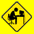 Four yellow diamond-shaped icons with black borders show a person at a desk with a computer, each depicting a different pose or action.
