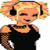 Pixelated cartoon character with blonde pigtails and headphones on left, dark clothing on right in contact sheet layout