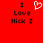 Red background with black text "I Love Nick Z" and a white pixelated heart symbol above the word "Love", displayed in two identical side-by-side