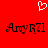 Red background with white pixelated heart above two identical black text strings reading 'AmyR71' with red pixelation effects.