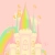 Pixelated castle with rainbow arch and pastel spires on pink background, featuring soft gradient colors and minimal architectural details.