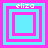 Four identical square display a pixelated design with cyan and magenta borders and the text 'eliza' at the top of each