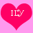 Two identical pink hearts on a light pink background, each containing white text "ILY" with a stylized heart replacing the letter Y.