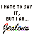 Pixelated text reads "I HATE TO SAY IT, BUT I AM..." above a rainbow-colored cursive word with varying letter colors across frames.