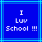 Blue square icon with light blue border containing white pixelated text "I Luv School !!!" in three lines