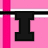 Pixelated icon with pink background, black letter I, and heart symbol.