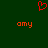 Red pixelated heart symbol above two orange 'omy' text elements on dark green background.