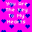 Pixelated text and blue hearts on a bright pink background, with repeated phrases and scattered heart symbols.