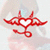 Red stylized design with a central white heart shape, flowing curved lines forming wing-like extensions and a looped tail on a light gradient background.