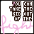 25 identical pixel art showing text "YOU CAN TAKE THE KID OUT OF" with pink cursive script below, each featuring a single letter in the word "KID" changing color sequentially