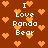 Brown background with orange pixelated hearts and white text reading "I Love Panda Bear" in a pattern
