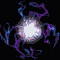 nine animated icons with glowing white centers and swirling purple-blue tendrils against a black background, each icon showing subtle variations in the tendrils' positions