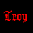 A 48x48 pixel animated buddy icon featuring the name "Troy" in red gothic-style text across five sequential frames arranged in a contact sheet layout, with visible animation changes in letterforms and vertical extensions of certain characters.