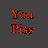 Red pixelated text on dark gray background forms a fragmented phrase across multiple lines.