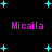Black background with cyan star shapes and pink text reading "Micaila" in multiple positions.