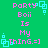 Green background with pink text reading 'Party Boii Is My Thing. =]' and light blue square icons arranged in a pattern