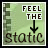 A static image with green background displaying 'FEEL THE' text above a downward arrow and 'static' below it, showing animation changes in the arrow's color.
