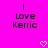 A bright pink background displays two identical pixelated text blocks reading "I Love Kerrie" with white heart symbols below each block.