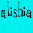 A static contact sheet showing two identical frames of a pixelated text-based icon with cyan background and black lettering, featuring the word 'alishia' repeated twice and a circular loading spinner below the second instance.