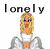Pixelated image of a blonde woman with blue eyes wearing a white top and gray pants, with the word 'lonely' above her in black text.
