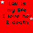 Red background with repeated text 'LAV is my life I love her 2 death' and white/pink stars, showing animation changes in star positions across frames.