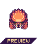 Pixel art creature with orange-brown body, green eyes, and multiple limbs in six preview frames showing varied poses.