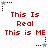 Red pixelated text 'This Is Real' and 'This is ME' arranged in a with black and gray star-shaped icons at corners, alternating between two states