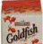 A 4-frame animated contact sheet showing a Goldfish snack package with orange text elements and a red top section, displayed on a gray background.