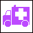 Four pixelated ambulance icons arranged in a , each with a white cross on the side and distinct color schemes