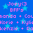 Blue background with light blue stars and repeated pink text reading "Joey<3 BFF's" and "nanda + Counda + Korie + Kylikenzie + Rokenzie".
