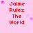Red text 'Jaime Rulez The World' on pink background with scattered purple stars, arranged in a of identical repeated elements