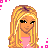 Pixel art contact sheet of a blonde female character in various poses and close-ups with pink text overlays on white background.
