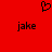 Red background with a black pixelated heart symbol above two identical 'jake' text labels in lowercase.