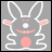 Animated pixel art of a white bunny outline with pink accents on gray background, displaying text 'CUTE BUT KIND OF evil' and evolving red star symbols.