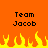 Pixelated orange background with two identical text blocks reading "Team Jacob" and a yellow-orange flame pattern at the bottom.