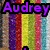 A static image with vertical stripes in multiple colors and the word 'Audrey' in purple text repeated four times.