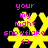 Yellow snowflake icon with pink text 'your my night snowflake <3' on black background, showing pixelated animation variations