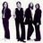 Four pixelated figures in dark suits stand side-by-side against a light background, each with distinct poses and head angles.