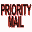 Pixelated text 'PRIORITY' above 'LEVEL' in brown and pink hues, next to a red-and-brown circular shape with white center.