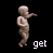Animated sequence of a baby in diapers performing various poses with text labels below each frame on black background.