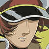 Anime-style character with brown hair and a striped cap, shown in six sequential facial expressions against a yellow background.