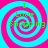 Four identical spiral patterns with pink and cyan colors, each containing green text reading "I Love Shopping" in a pixelated font.