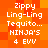 Pixelated orange background with white text reading "Zippy Ling-Ling Tequito... NINJA'S 4 EVV" in four identical vertical