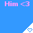 Blue background with pink text "Him <3" and white triangular icons containing blue hearts, arranged in a pattern