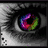 Six distinct close-up eye images arranged in a 3x2 contact sheet with varying color palettes and artistic styles, each showing detailed iris patterns and eyelashes on a gray background.
